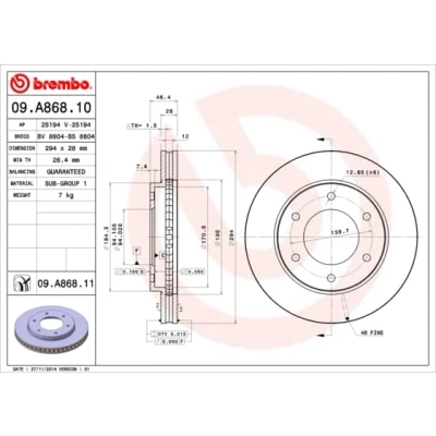 Abbildung von BREMBO 09.A868.10 Bremsscheibe 294 28 6 innenbelüftet MITSUBISHI: L200 / Triton V Pritsche Fahrgestell, Pickup