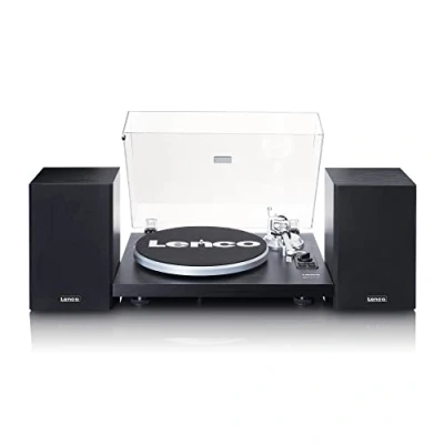 Abbildung von Lenco LS 500BK Plattenspieler (Riemenantrieb, Bluetooth, 60W RMS externe Holzlautsprecher, 33/45 U/min und Bluetooth Streaming)