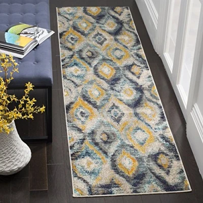Abbildung von SAFAVIEH Boho Teppich für Wohnzimmer, Esszimmer, Schlafzimmer Monaco Collection, Kurzer Flor, Blau und Multi, 66 X 183 cm
