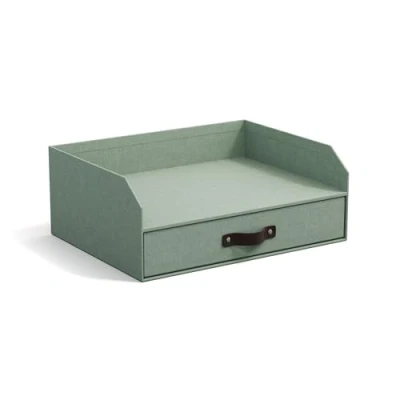 Abbildung von Bigso Box of Sweden WALTER Briefablage mit integrierter Schublade praktische Ablagefläche für Briefe, Dokumente usw. Ordnungssystem aus Faserplatte Papier in Leinenoptik mintgrün