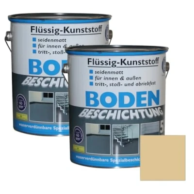 Abbildung von Dynamic24 10 Liter Flüssig Kunststoff Bodenbeschichtung 2x5L 100m² Betonfarbe Beton Beschichtung Boden Estrich Farbe Halle Estrichfarbe Bodenfarbe Innen Außen Keller Terrasse Kellerboden (Beige)