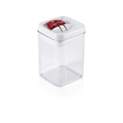 Abbildung von Leifheit Fresh and Easy Vorratsbehälter 800 ml, eckig, luft und wasserdichte Vorratsdose mit patentierter Einhand Bedienung, Frischhaltedose, stapelbare Aufbewahrungsboxen, transparent, rot
