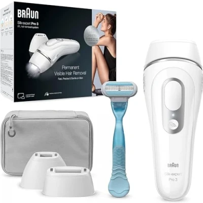 Abbildung von Braun IPL Silk Expert Pro 3 Haarentfernungsgerät Damen/Herren, 2 Aufsätze, sichtbare Haarentfernung, Designed In Germany, Venus Rasierer, Alternative zu Laser PL3121, Weiß/Silber