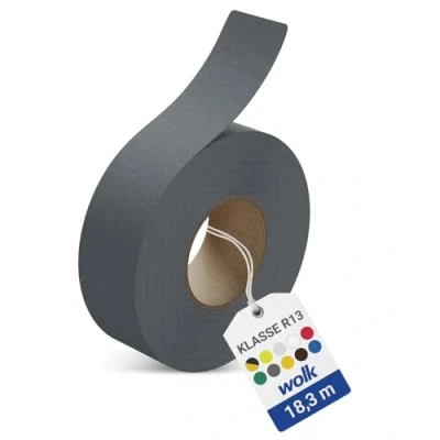 Abbildung von wolk Antirutsch Klebeband R13 (50,0 mm x 18,3 m) Grau Selbstklebendes Anti Rutschband für Treppen, Rampen &amp; Gehflächen Rutschhemmung nach BGR 181 (R13)