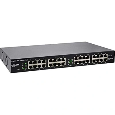 Abbildung von InLine® PoE+ Gigabit Netzwerk Injektor Hub 16 Port (16x PoE+), 1GBit/s, 19&quot; (Winkel enthalten), Metall, 2 Lüfter