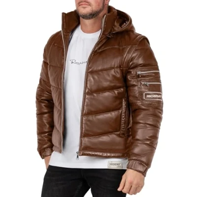 Abbildung von Reichstadt Bomberjacke Herren Echtleder Jacke 22RS32LUX Cognac M mit abnehmbaren Ärmeln und Kapuze