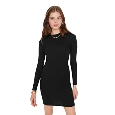 Abbildung von TRENDYOL Damen Half throat Knit Dress, Schwarz, L EU