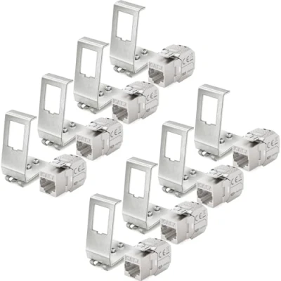 Abbildung von hb digital Set: 8X CAT.7 Keystone RJ45 Modul + Hutschienenadapter Metall Halterung für Hutschiene 35mm Standard Jack geschirmt Edelstahl LSA Montage Ethernet LAN Netzwerk Switch