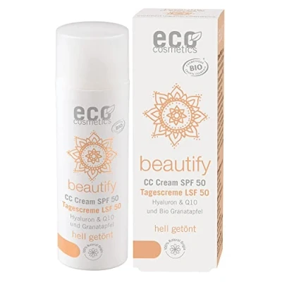 Abbildung von eco cosmetics Bio CC Cream, Tagescreme getönt hell mit OPC, Q10 und Hyaluronsäure, vegane Anti Faltencreme, LSF 50, 1x 50ml