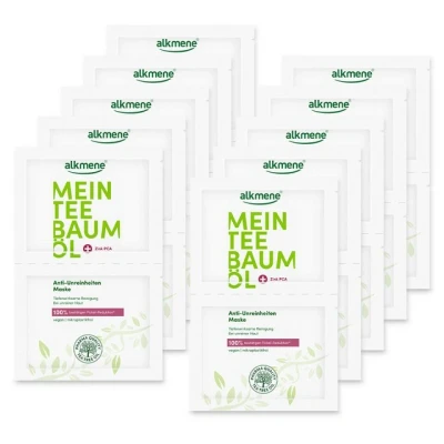 Abbildung von alkmene Mein Teebaumöl Anti Unreinheiten Maske 20x 7 ml 100% bestätigen Pickel Reduktion naturreines Teebaumöl, vegan &amp; klimaneutral Gesichtsmaske für unreine Haut Gesichtsmasken gegen