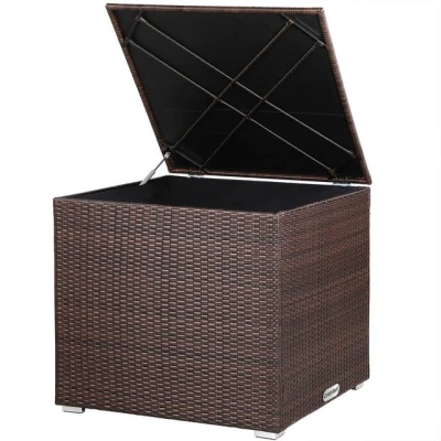 Abbildung von Casaria® Auflagenbox Kissenbox 318 L mit Deckel 75x75x70cm Wasserdicht Gasdruckfeder Garten Aufbewahrungsbox Balkon Truhe Abwaschbar Polyrattan Braun
