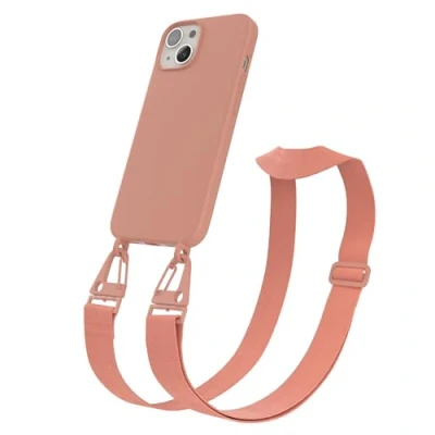 Abbildung von EAZY CASE Handykette Silikon mit Karabiner kompatibel iPhone 13 Handyhülle breitem Umhängeband, Handykordel Silikon, Hülle Band, Kette für Smartphone, Korall Clip Koralle