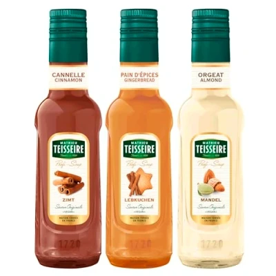 Abbildung von Mathieu Teisseire Sirup Weihnachtszauber Set (3 x 250ml Flaschen: Zimt, Lebkuchen &amp; Mandel)