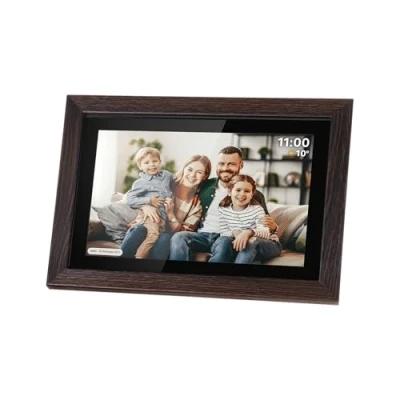 Abbildung von Kruger&amp;amp Matz digitaler Fotorahmen FRAMEO Wi Fi 10.1&amp;quot Holzrahmen