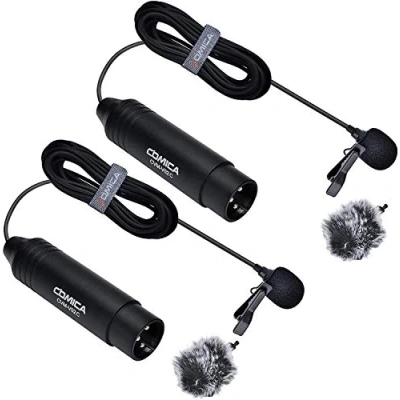 Abbildung von comica Cardioid Lavalier Mikrofon, CVM V02C Ansteckmikrofon Unterstützt 48V Phantomspeisung, 1.8M(5.9ft) 3 poliger XLR Mikrofon für Canon/Nikon/Sony/Panasonic/DSLR Kamera/Camcorder/Audiomixer(2Piece)