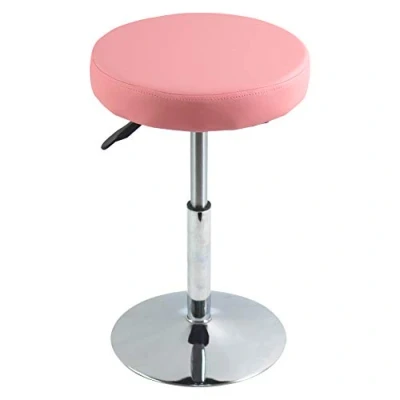 Abbildung von FURWOO Schemel Runder Kunstleder Hocker höhenverstellbar Drehstuhl Schreibtischhocker für Zuhause Büro klein (Rosa)