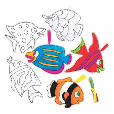 Abbildung von Baker Ross AT935 Tropische Fische Sonnenfänger, 10 Stück, lustige Kunststoffmotive für Kinder zum Ausmalen und Dekorieren