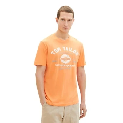 Abbildung von TOM TAILOR Herren T Shirt mit Logo Print aus Baumwolle, fruity melon orange, M