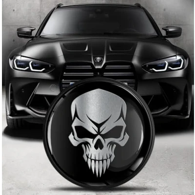 Abbildung von Biomar Labs Motorhaube Kofferraum Plakette Abzeichen 82mm Kompatibel mit BMW Emblem 51148132375 Schädel Totenkopf Schwarz Silber EO 29