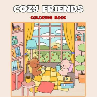 Abbildung von Cozy Friends Coloring Book: 55+ Cute Pages for Adults and Teens Featuring Adorable Animals Characters Relaxation