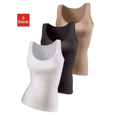 Abbildung von Lascana 3 PACK Unterhemd/shirt, Damen, Größe: 40/42, Beige schwarz weiß