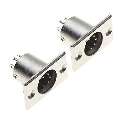 Abbildung von Keple XLR Stecker 5 poliges Gehäuse poliger Einbaustecker mit rechteckigem, vernickeltem Befestigungsrahmen, Mikrofon Lautsprecherbuchse 2 Stück