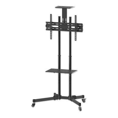 Abbildung von Manhattan 461238 Universal TV Ständer auf Rollen für Bildschirme 37 Zoll 70 bis zu 50 kg ( Kamerahalterung und AV Fachboden abnehmbar ) schwarz
