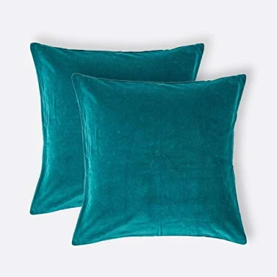 Abbildung von Homescapes 2 Samt Kissenhüllen im Set, smaragdgrün, weiche Zierkissenbezüge 40 x cm, Dekokissenhüllen für Zierkissen und Sofakissen mit verdecktem Reißverschluss, dunkelgrün
