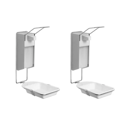 Abbildung von 2x ARNOMED Desinfektionsspender mit Tropfschale, Aluminium Seifenspender für 1000ml, zur Wandbefestigung langem Armhebel, Eurospender Desinfektionsmittel, Soap Dispenser, Spender