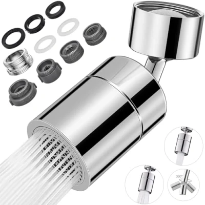 Abbildung von HATANSE Wasserhahn Aufsatz Schwenkbar 360 Drehbarer Anschluss Verlängerung mit 2 Sprühfunktion und 11 Anhänge 20mm 22mm 24mm Gewinde Luftsprudler für Küchen Bad