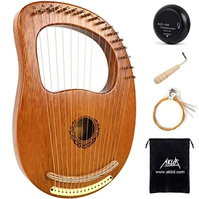 Abbildung von AKLOT 16 Metal Strings Lyre Harfe Mahagoni Lye Harfen mit Stimmschlüssel Pick UP extra Saiten Black Gig Bag