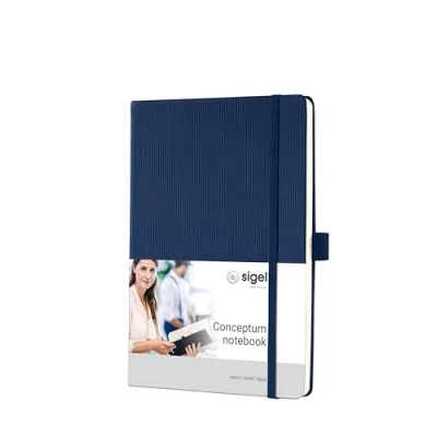 Abbildung von SIGEL CO657 Premium Notizbuch liniert, A5, Hardcover, 194 nummerierte Seiten, blau, nachhaltiges Papier, mit Inhaltsverzeichnis, Stiftschlaufe, Falttasche, Gummibandverschluss, Conceptum
