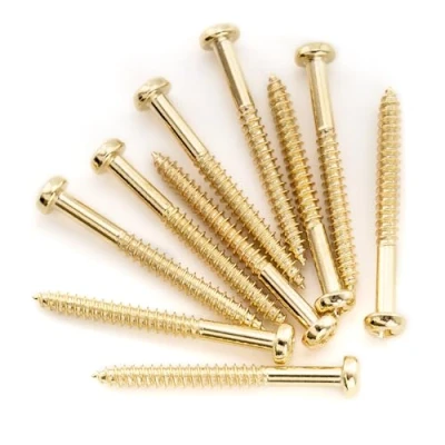 Abbildung von Musiclily Ultra Metrisch M2,5x25mm Edelstahl Tonabneherschrauben Phillips Flachkopf Holzschrauben für E Gitarre, Gold (10er Set)