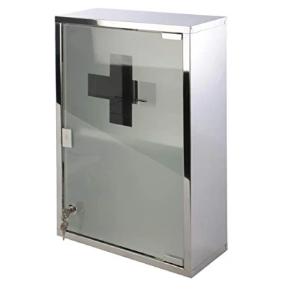 Abbildung von Bingo Shop Medizinschrank aus Edelstahl Arzneischrank Erste Hilfe Schrank mit Schloss 2 Fächer Glas Tür Metall 30 x 50 12 cm F58