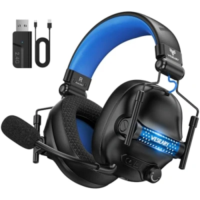Abbildung von WESEARY Bluetooth Kopfhörer, 2,4G Wireless Gaming Headset mit Mikrofon für PS5, PS4, PC, Switch, Mac, Faltbarer Surround Sound Noise Cancelling LED Licht, Über 50 Stunden Akkulaufzeit
