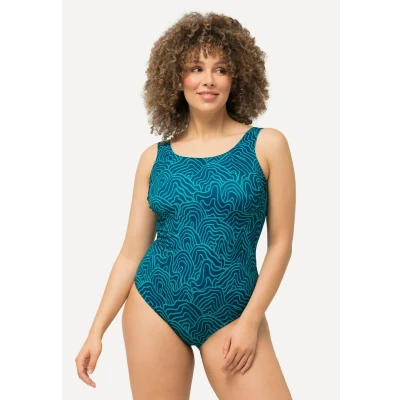 Abbildung von Ulla Popken Damen Alice, Softline, Lines Badeanzug, Dunkles Petrol, 42 44