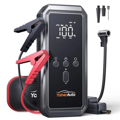 Abbildung von YaberAuto Starthilfe Powerbank mit 150PSI Kompressor, 4 in 1 als Auto LCD Bildschirm, 3000A Spitzenleistung, 21800mAh Tragbare Starter LED Taschenlampe, YA70