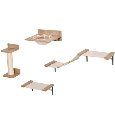 Abbildung von 4tlg. Kletterwand für Katzen Katzenkletterwand mit Kratzbaum Katzentreppe Katzenmöbel Hängematte Hel