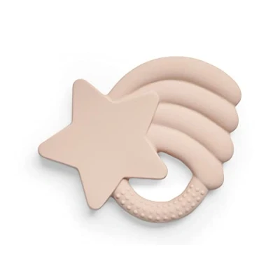 Abbildung von Jollein Naturkautschuk Beißring Baby Falling Star Pale Pink Sternschnuppe Greifling Zahnungshilfe Schadstofffrei und BPA Frei Spielzeug Rosa