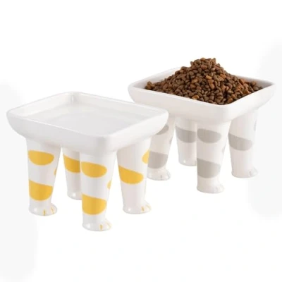 Abbildung von Navaris Napf Keramik Futternapf Katze 2er Set 400ml Fressnapf Katzennapf Pfote