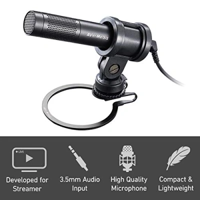 Abbildung von AverMedia Live Streamer Mikrofon, leicht, Niere, mit Metallfuß, POP Filter, für DSLR Kamera, Audio Adapterkabel 3, 5 mm 3 poliges zu (AM133)