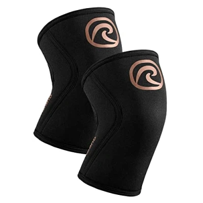 Abbildung von Rehband Kniebandage Kraftsport, Kniestütze für Cross Fit &amp; schweres Training, Knee Sleeve aus 5 mm Neopren, in vielen Farben Größen, Unisex, Farbe:Kupfer/Schwarz 1 Paar, Größe:M