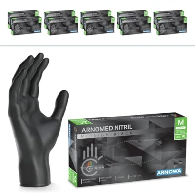 Abbildung von 1000 Stück (10x100) ARNOMED Einweghandschuhe Schwarz, Einmalhandschuhe M, Nitril Handschuhe Einweg, Nitrilhandschuhe puderfrei, Gummihandschuhe Schutzhandschuhe in XS, S, L, XL, XXL
