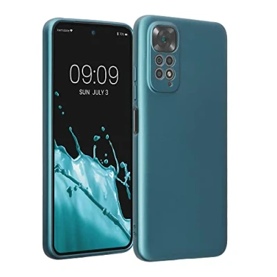 Abbildung von kwmobile Handyhülle kompatibel mit Xiaomi Redmi Note 11 / 11S Hülle weiche Silikon Case metallisch schimmernd in Metallic Karibikblau