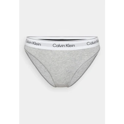 Abbildung von Calvin Klein Damen Slip Bikini Form High Leg mit Logobund, Grau (Grey Heather), XL
