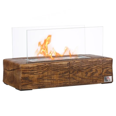 Abbildung von HOMCOM Echtfeuer Dekokamin Ethanol Tischkamin 0,15 L Brenndauer 20 25 min gehärtetes Glas Natur (Set, 1 St., x Kamin, Edelstahl Feuerdeckel, Handbuch), mit Bioethanol Brenner, 33L 16B 18H cm