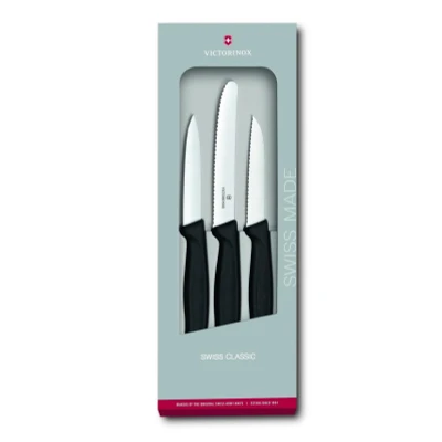 Abbildung von Victorinox, Swiss Classic, Profi Gemüsemesser Set, 3 teilig, gerader Schliff, , Robuster Kunststoffgriff, schwarz