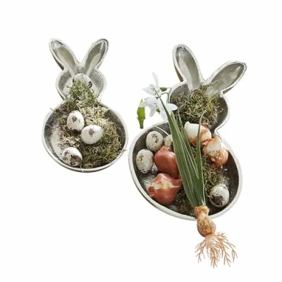 Abbildung von Loberon Schale 2er Set Morive, Zwei Größen, Dekorative Hasenform, Ostern, Ostertafel, Dekoration, Aluminiumguss, Silber