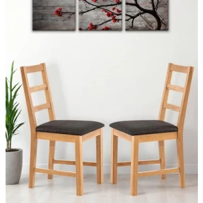Abbildung von Hallowood Furniture Kleine Esszimmerstühle aus massivem Eichenholz, 2er Set, mit Sitzpolster Leinenstoff in Anthrazit, moderne &amp; stilvolle Leiterrücken, Zuhause, Restaurant Café