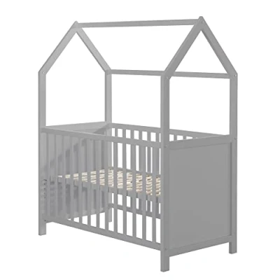 Abbildung von roba Hausbett 60 x 120 cm FSC zertifiziert Babybett &amp; Beistellbett für Kinder in Hausoptik 6 fach höhenverstellbar Taupe